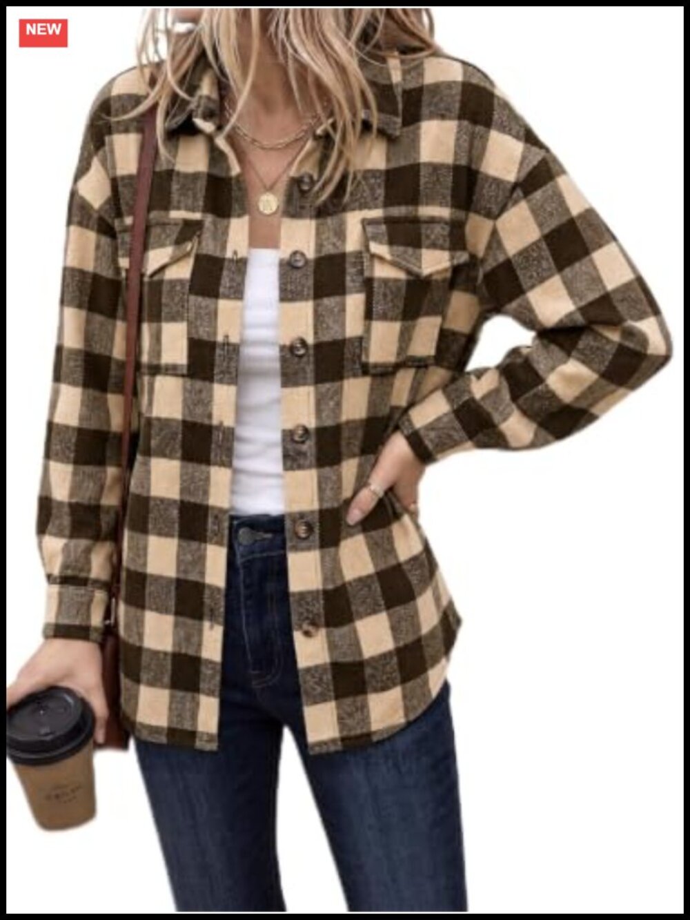 Oversized Plaid Flannel Shacket Button Down Long Sleeve Collared Shirt